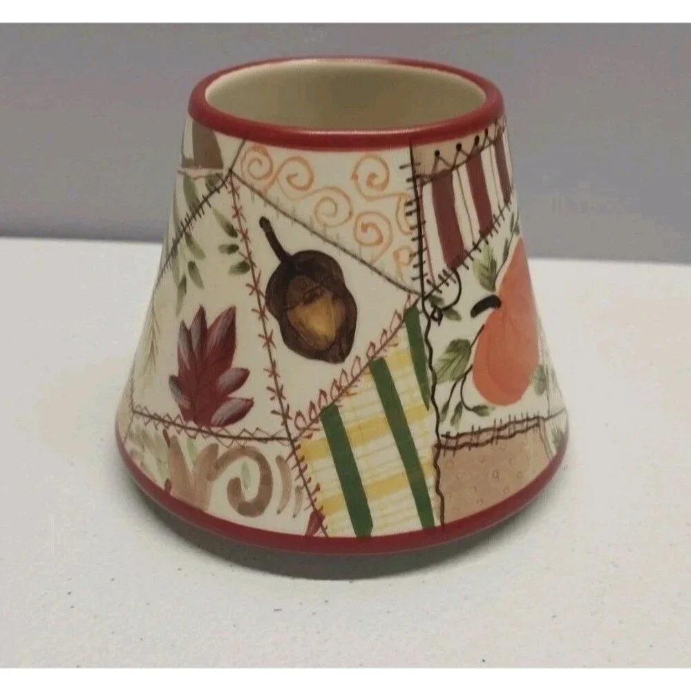 Yankee Candle Small Jar Ceramic Shade & Plate Patchwork Fall Pumpkin Leaf